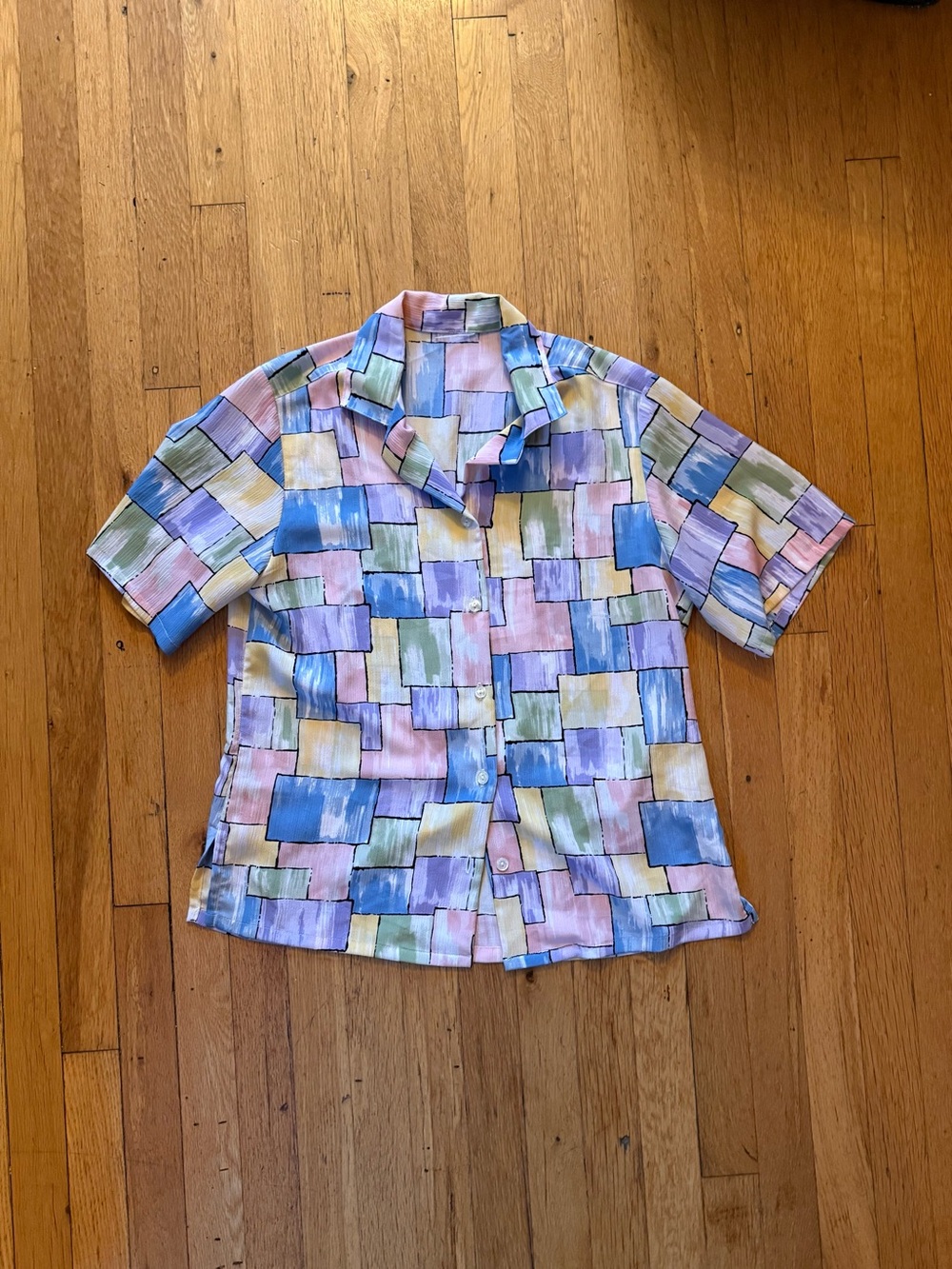 Pastel Geometric Short Sleeve Button-Up Shirt